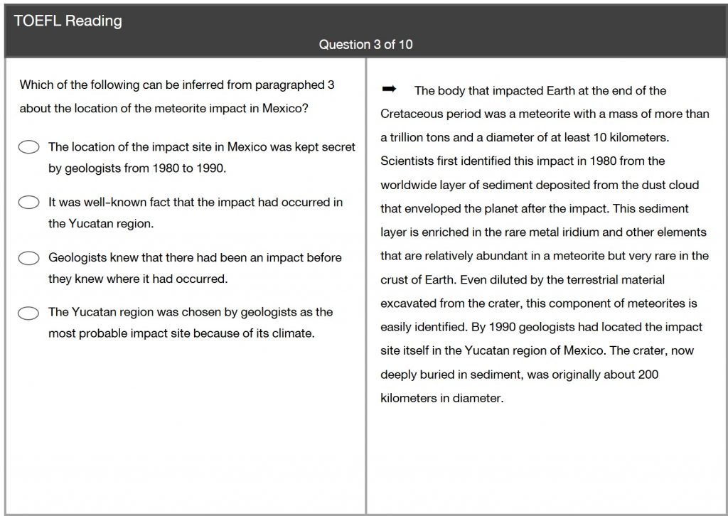 ตัวอย่างข้อสอบ TOEFL Reading